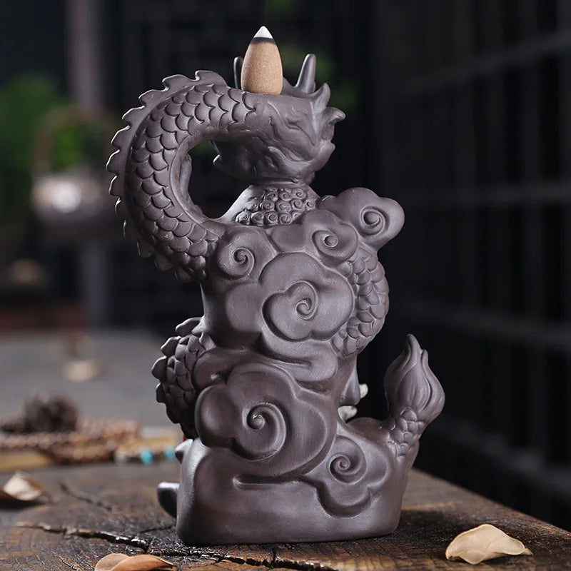 Purple Clay Dragon Incense Burner Buddha Waterfall Backflow Incense Holder, Aromatherapy Ornament, Zen Decor, Home Decor