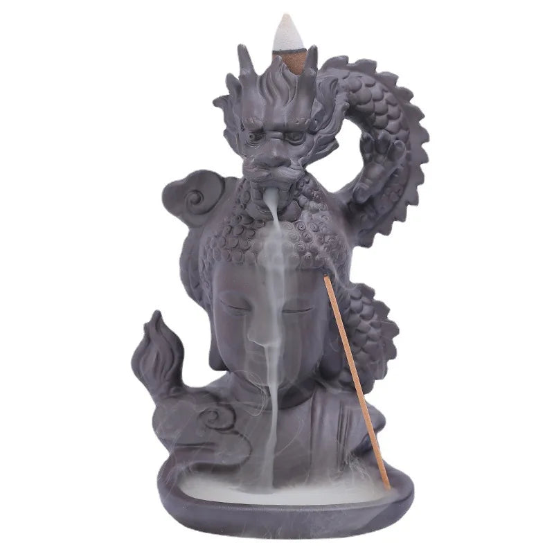 Purple Clay Dragon Incense Burner Buddha Waterfall Backflow Incense Holder, Aromatherapy Ornament, Zen Decor, Home Decor