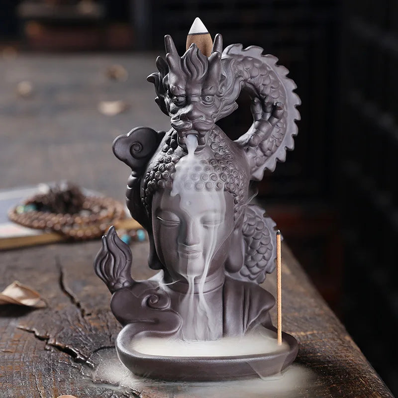 Purple Clay Dragon Incense Burner Buddha Waterfall Backflow Incense Holder, Aromatherapy Ornament, Zen Decor, Home Decor