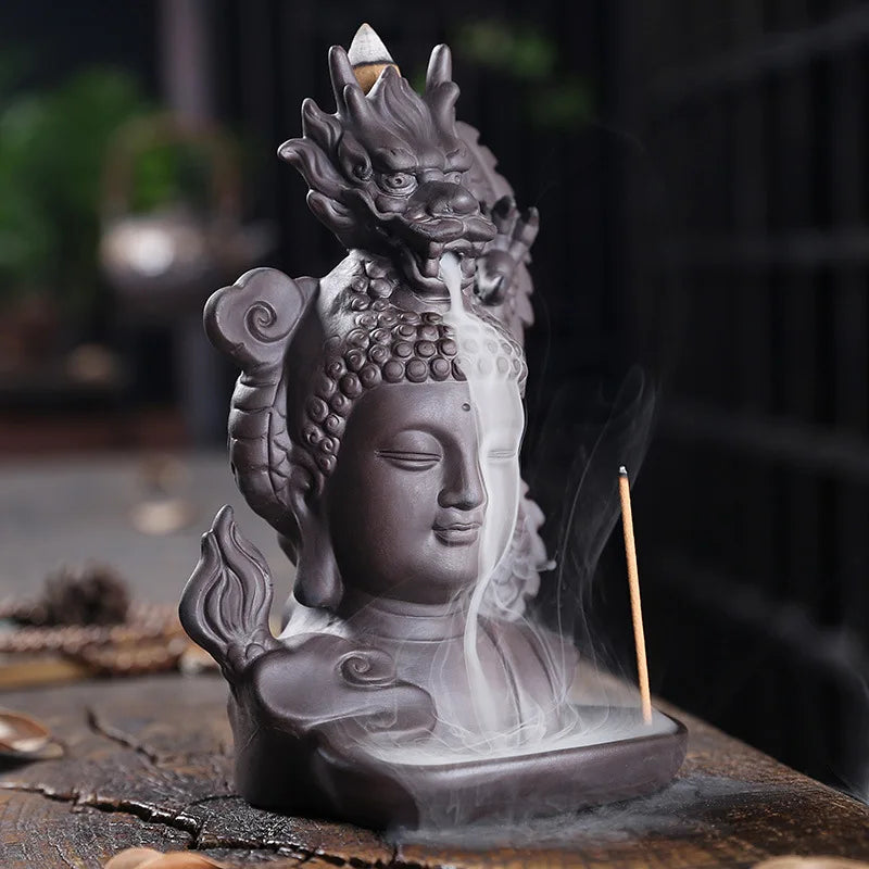 Purple Clay Dragon Incense Burner Buddha Waterfall Backflow Incense Holder, Aromatherapy Ornament, Zen Decor, Home Decor