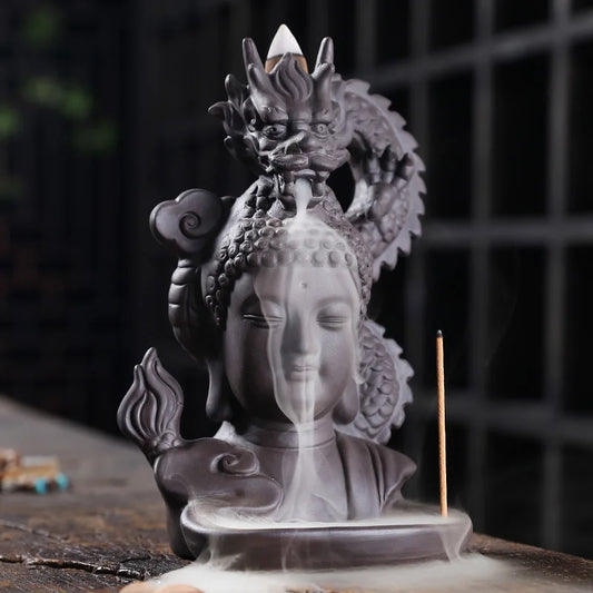 Purple Clay Dragon Incense Burner Buddha Waterfall Backflow Incense Holder, Aromatherapy Ornament, Zen Decor, Home Decor