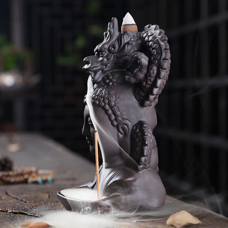 Purple Clay Dragon Incense Burner Buddha Waterfall Backflow Incense Holder, Aromatherapy Ornament, Zen Decor, Home Decor