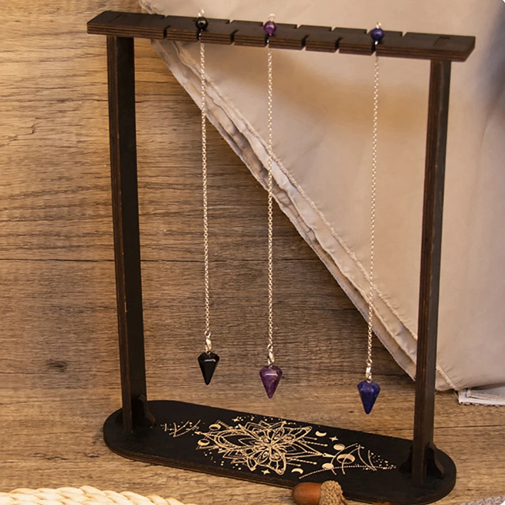 Wooden Pendulum Display Stand Wiccan Crystal Holder Witchcraft Organizer Witch Rock Stone Stand for Crystal Essential Oil Party