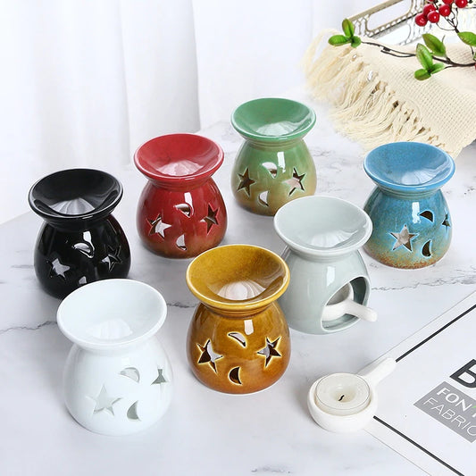 Porcelain Aroma Burner Essential Oil Furnace Mini Candle Holder Solid Color Ceramic Crafts Fragrance Living Room Home Decor