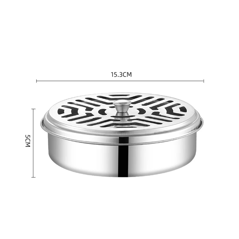 Stainless Steel Mosquito Coil Tray With Cover Large Portable Mosquito Coil Holder Box Anti-Mosquito Spiral Incense Coil Burner